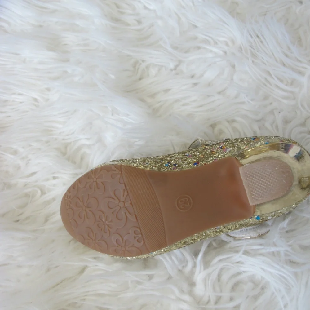 Girls Heels Party Mary Jane  Dance Pump Crystal Bow Knot Size 11.5 gold EUC - Picture 4 of 6